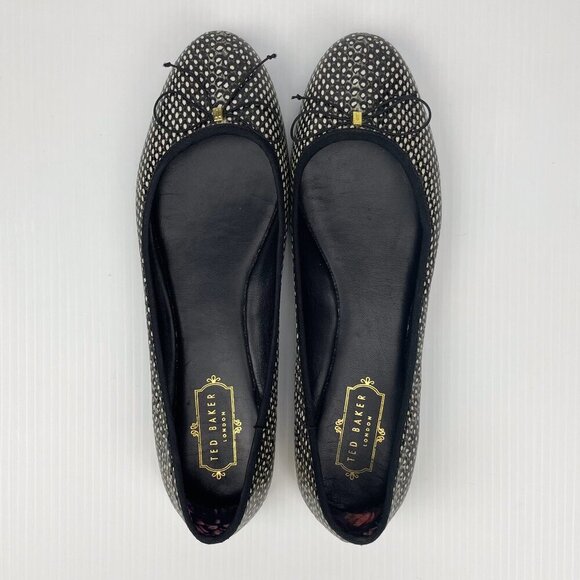 Ted Baker London balletcore bow IMME Textile leather black whiteballet flats s41 - Picture 8 of 9